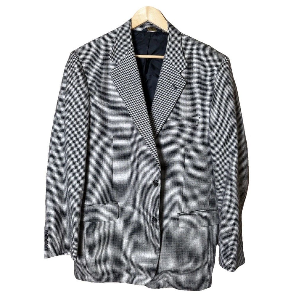 JOS A BANK Signature Gold Silk &‎ Wool Houndstooth Plaid Blazer Jacket 42L EUC